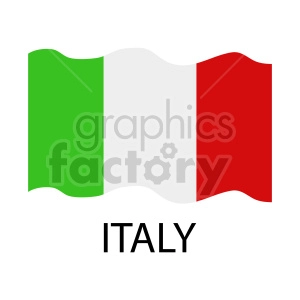 The image is a simplified representation of the flag of Italy, which is a tricolor featuring three equally sized vertical bands of green, white, and red, with the green band on the hoist side. Below the flag is the word ITALY in capital letters.