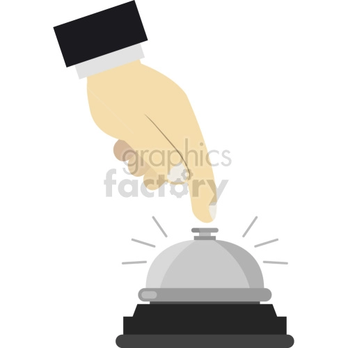 Clipart image of a hand pressing a service bell with lines indicating ringing sound.