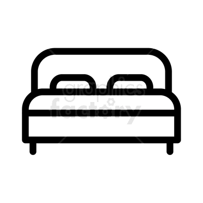 Clipart image of a double bed with two pillows in a simple, bold outline style.