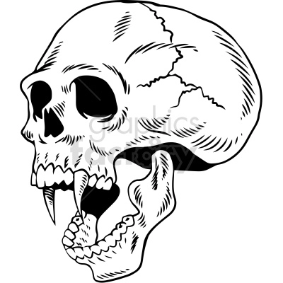 black white skull with sharp teeth clipart