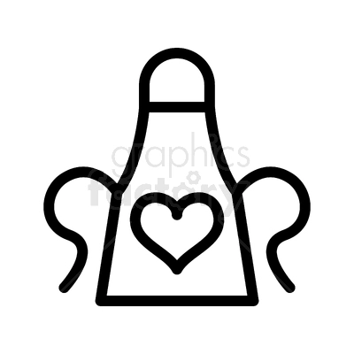 A black and white clipart image of an apron with a heart symbol in the center.