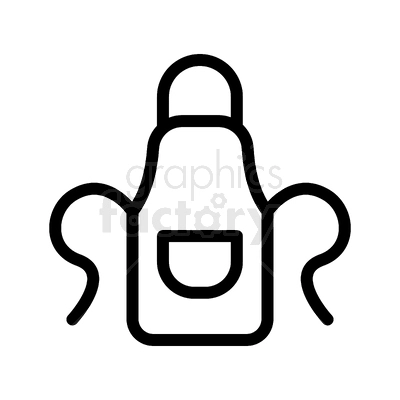 Black and white clipart image of an apron with a pocket in the center.