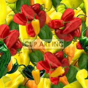 A colorful clipart image of various peppers in shades of red, yellow, and green.