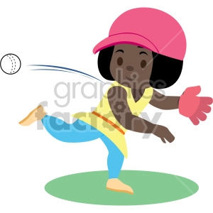cartoon african american girl throwing ball