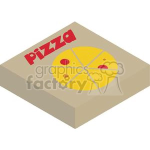 Clipart image of a closed pizza box with a stylized pizza graphic and the word 'pizza' written on it.