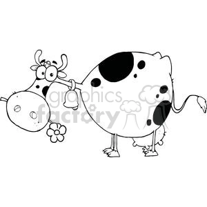 Cartoon Plump Cow with Bell and Flower