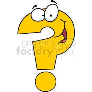 This clipart image features a stylized yellow question mark with funny character traits, including googly eyes, a smiling mouth, and a playful expression as if it is asking a question.