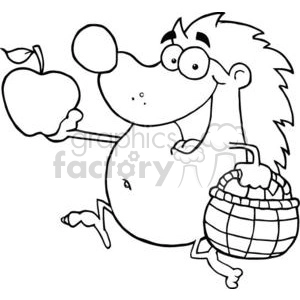 Funny Cartoon Hedgehog with Apple and Basket