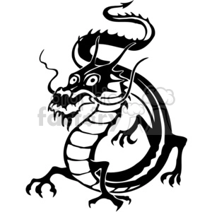 The image is a black and white clipart of a stylized Chinese dragon. It features bold, contrasted lines suitable for vinyl cutting or as a tattoo design. The dragon has prominent eyes, whiskers, horns, and scales, encapsulating traditional elements often seen in Chinese mythology and iconography.