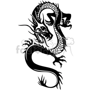 This is a black-and-white vector image of a stylized Chinese dragon. The dragon has features such as scales, whiskers, horns, and claws, and appears to be in a dynamic, serpentine pose.