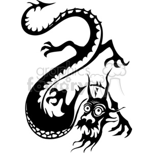 The image shows a stylized black and white clipart of a Chinese dragon. The dragon has a prominent head with detailed features like eyes, beard, and horns, and its body is curving and twisting, with scales and clawed feet visible.