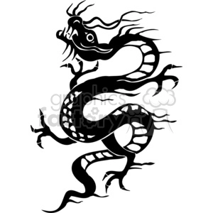 The clipart image depicts a stylized Chinese dragon in a dynamic and curved pose. The dragon design is in black and white, ideal for vinyl-ready applications due to its high contrast and clean lines.