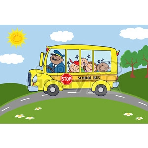 5052-Clipart-Illustration-of-School-Bus-Heading-To-School-With-Happy-Children