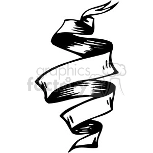 A simple black and white clipart image of a blank, curved ribbon banner. The ribbon is twisted in a spiral shape, creating a sense of motion.