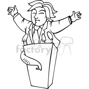 black and white image of a Republican speaking at the podium