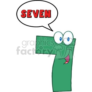 5011-Clipart-Illustration-of-Number-Seven-Cartoon-Mascot-Character-With-Speech-Bubble