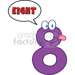 5017-Clipart-Illustration-of-Number-Eight-Cartoon-Mascot-Character-With-Speech-Bubble