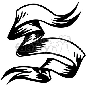 This is a black and white clipart image of a ribbon or banner with a flowing, stylized design.