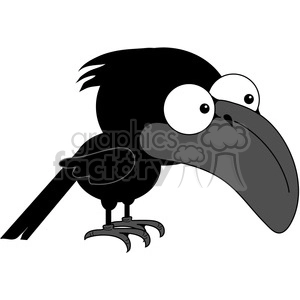 A humorous cartoon illustration of a black bird with large, expressive eyes and a big beak.
