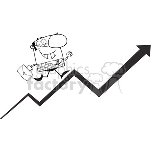 Clipart of Smiling Business Manager Running Upwards On A Statistics Arrow