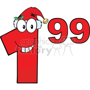 Price Tag Red Number 1.99 With Santa Hat Cartoon Mascot Character