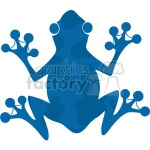 This image features a blue silhouette of a frog. The frog appears to be in a leaping or splayed position, with its limbs spread out and suction-cup-like toes prominent.