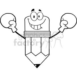 5931 Royalty Free Clip Art Smiling Pencil Cartoon Character Wearing Boxing Gloves