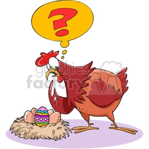 cartoon chicken confused about easter egg