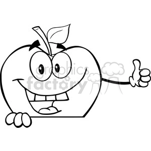 5953 Royalty Free Clip Art Smiling Apple Cartoon Mascot Character Holding A Thumb Up Over Blank Sign