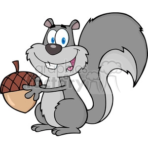 6731 Royalty Free Clip Art Cute Gray Squirrel Cartoon Mascot Character Holding A Acorn