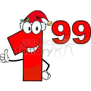 Price Tag Red Number 1.99 With Santa Hat Cartoon Mascot Character Giving A Thumb Up