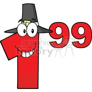 Royalty Free Clip Art Price Tag Red Number 1.99 With Pilgrim Hat Cartoon