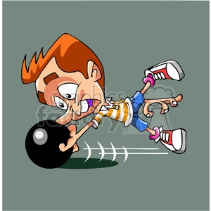 cartoon man bowling with fingers stuck in ball