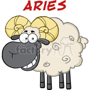 Royalty Free RF Clipart Illustration Smiling Black Head Ram Sheep Under Text Aries