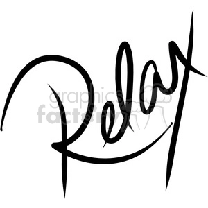 A black and white clipart image featuring the word 'Relax' written in a stylish and artistic cursive font.