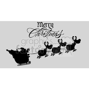 Merry Christmas Greeting With Santa Claus In Flight With His Reindeer And Sleigh Silhouettes Vector Illustration Isolated On Gray Background