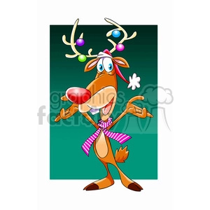 cartoon reindeer with red nose and scarf