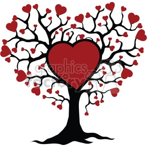 Clipart of a tree with heart-shaped leaves and a large central heart, symbolizing love and affection.