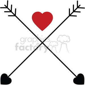 The clipart image shows two arrows that are crossed, forming an X shape, with a heart symbol at the center where the two arrows intersect. This image represents the idea of love or romance, often associated with the exchange of Cupid's arrow between two people.
