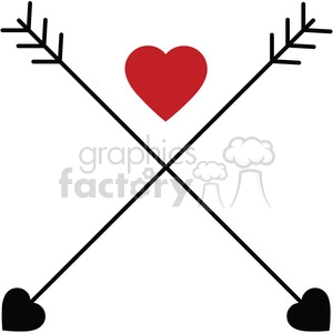 The clipart image shows two arrows that are crossed, forming an X shape, with a heart symbol at the center where the two arrows intersect. This image represents the idea of love or romance, often associated with the exchange of Cupid's arrow between two people.