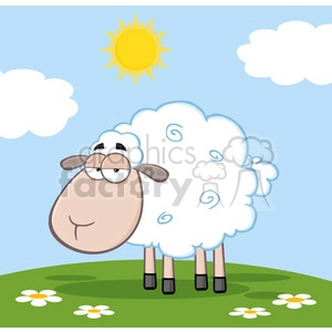 Funny Cartoon Sheep in Sunny Pasture