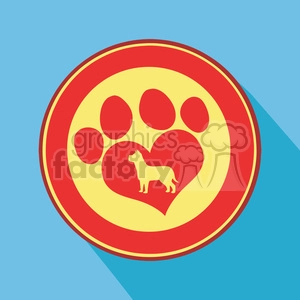 The image is a colorful clipart featuring a stylized paw print with a heart that has the silhouette of a dog inside it. The design is enclosed within a circular border.
