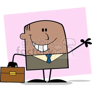 Royalty Free RF Clipart Illustration Smiling African American Businessman Cartoon Character Waving On Background