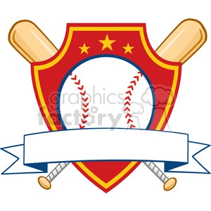 Baseball Shield Banner With Two Bats And Ball