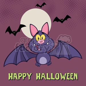 8946 Royalty Free RF Clipart Illustration Happy Vampire Bat Cartoon Character Flying Vector Illustration Greeting Card