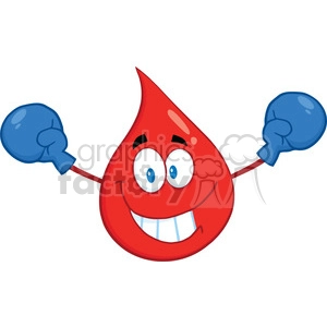 Royalty Free RF Clipart Illustration Smiling Red Blood Drop Cartoon Mascot Character With Boxing Gloves