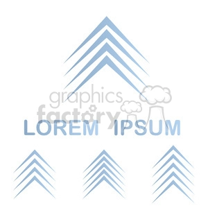 This clipart image features a set of blue arrow-like shapes aligned vertically, one above the text 'Lorem Ipsum' and three below it.