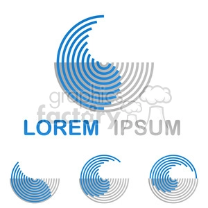 A modern clipart image featuring a circular, spiral design with two distinct halves in blue and gray colors. The top half is blue, and the bottom half is gray, with the text 'Lorem Ipsum' written below the graphic in corresponding colors.