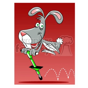 cartoon bunny mascot jumping pogo stick