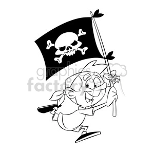 josh the cartoon character holding pirate flag black white